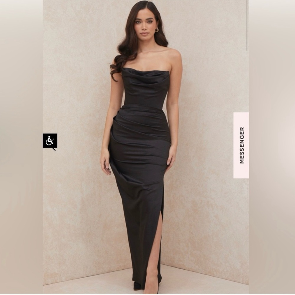 House of CB-ADRIENNE-BLACK SATIN STRAPLESS CORSET MAXI-small-bigger cup option